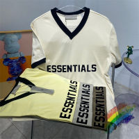 V คอ ESSENTIALS เสื้อยืดผู้ชายผู้หญิงที่มีคุณภาพสูง O Versize เสื้อยืด Tops Tee