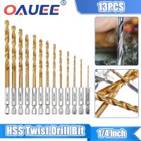 【DT】hot！ 13Pcs Twist Bit Titanium Plated Speed Hexagonal Handle 1.5-6.5mm Coated 1/4 Inch Shank Tools