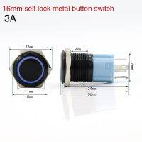 16mm with indicator light self-locking metal button switch alumina black current 3A circular icon