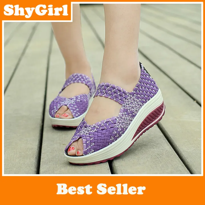 【ShyGirl】Women's Woven Shoes 2021 Ribbon Soft Bottom Mesh Hollow Women