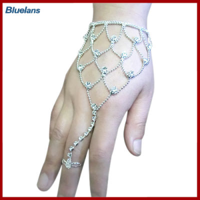 Bluelans®กำไลข้อมือเครื่องประดับพลอยเทียมสำหรับสตรี,กำไลข้อมือแหวนใส่นิ้วสำหรับงานแต่งงานเจ้าสาว