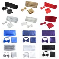 Men Satin Bow Tie Cummerbund Hanky Handkerchief Wedding Party Prom Suit Set