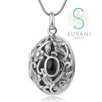 Suvani Jewelry - เงินแท้ 92.5% ล็อกเก็ตวงรี ลายฟิลิกรี ฝังด้วยหินโอนิคส์ สามารถใส่รูปได้ จี้พร้อมสร้อยคอเงินแท้