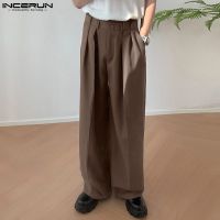 2023กางเกงผู้ชาย Sol กระดุมกระเป๋าหลวม Streetwear สไตล์เกาหลีลำลองเราขากางเกงผู้ชายกางเกงขายาวแฟชั่น S-5XL INCERUN