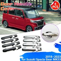 รถโครเมี่ยมจับประตูคาร์บอนไฟเบอร์สำหรับ Suzuki Spacia Gear MK53S Hybrid XZ Turbo 2018 ~ 2023 Key Trim Sticker Caps Accessorie