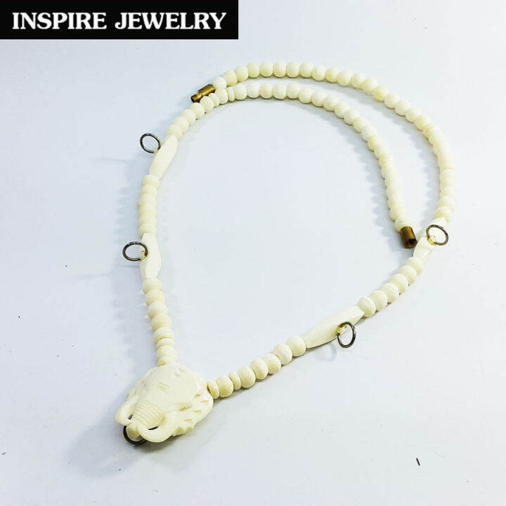 inspire-jewelry-สร้อยคอกระดูกช้างเกรดa-งาน-design-handmade-มีหัวช้างแกะห้อยพระได้-1-5องค์-ขนาด-32-นิ้ว-เปิดปิดโดยบิดเกลียวทองเหลือง