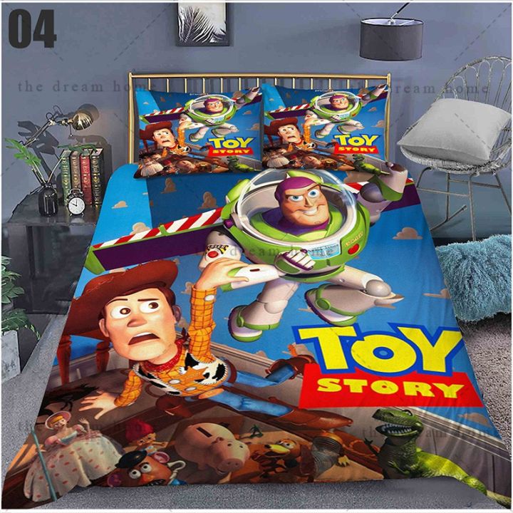 yyds-ชุดเครื่องนอน-ผ้าปูที่นอน-ปลอกหมอน-ผ้าห่ม-ลาย-toy-story-3in1-ซักทําความสะอาดได้