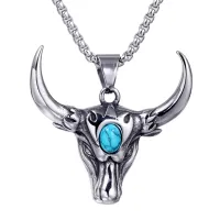 สำหรับ Creative Bull สำหรับหัว Turquoise สร้อยคอ Hip Hop เครื่องประดับจี้สร้อยคอ Vintage Alloy Constellation Necklac