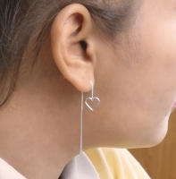 ต่างหูหัวใจลวด ก้านยาว / ต่างหูเงินแท้ 92.5% สไตล์เรียบๆ ใส่ติดหูได้ทุกวัน สําหรับผู้หญิง ต่างหูเงินแท้ 100 Major Silve