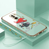 เคสโทรศัพท์พร้อมเคสสำหรับ Motorola Moto G53 5G Xiaomi Pocophone F1ฟรีสายคล้อง + การ์ตูนแม่มดน้อยขอบสี่เหลี่ยมชุบเคลือบเคสโทรศัพท์หรูหราชุบเคสโทรศัพท์นิ่ม