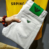 Factory Outlet Spot European Station Rice White Trendy Denim Pants MenS High -End Business Summer Slim Free Hot