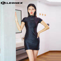 Leomex ฤดูร้อนผู้หญิง Glossy Hip Wrap ชุด One-Step กระโปรงยืดผ้าไหมลื่นแน่น Tank Top กระโปรงสั้นเซ็กซี่ Tights Bodycon Dress