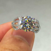 แหวนคำขอแต่งงานเซอร์คอนประดับเพชรเต็มรูปแบบสำหรับผู้หญิงแหวนเพชรกลุ่มหรูหราสี่กรงเล็บสุดคลาสสิก