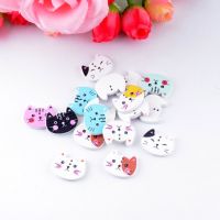 Free Shipping Retail 10Pcs Random Mixed Cat Wood Sewing Buttons 2 Holes Pattern Scrapbooking 16x20mm Haberdashery