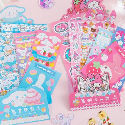 Sanrio ชุดสติกเกอร์ Diy นักเรียนสติ๊กเกอร์การ์ตูนน่ารักสำหรับครอบครัว Kuromi Cinnamoroll