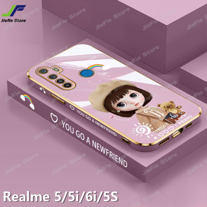 jiefie-น่ารักสาวกรณีโทรศัพท์สำหรับ-realme-5-5i-6i-7i-8i-9i-5s-5-pro-8-8-pro-9-9-pro-narzo-50-50a-50i-50a-prime-วินาทีอัลตร้าซอฟท์บาง-tpu-หรูหราโครเมี่ยมสแควร์ปกโทรศัพท์