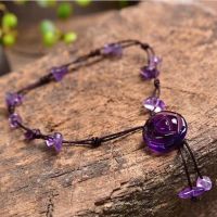 Fashion Jewelry for Women Natural Crystal Rose Flower Anklet Handmade String Beaded Anklet