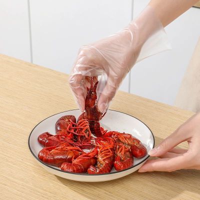 ถุงมือ TPE แบบใช้แล้วทิ้งเกรดอาหารหนาและทนทานในครัวเรือนแบบถอดได้โปร่งใสการรับประทานอาหาร Crayfish Catering