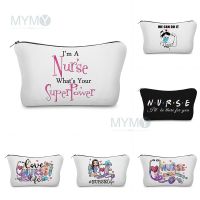 Nurse Cosmetic Bags Cartoon Alphabet Print Ladies Purse Canvas Makeup Pouch Travel Mini Toiletry Organizer Hospital Doctor Gift