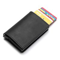 Hot Genuine Leather Rfid Credit Card Holder Wallet Man Retro Small Cardholder Trifold Crazy Horse Card Wallet Men Slim Card Case