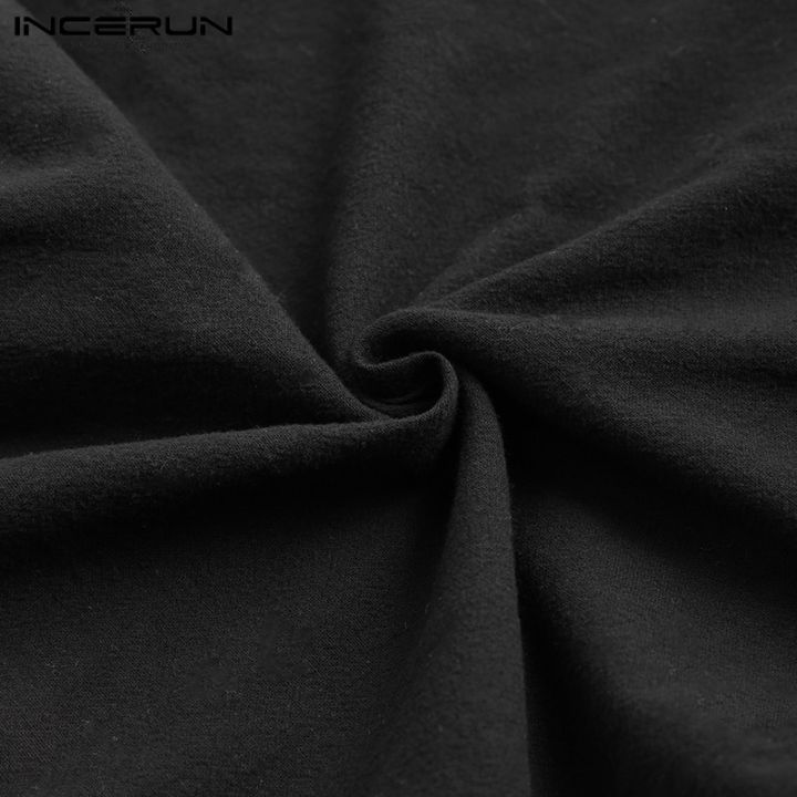 incerun-กางเกงขากว้าง-เอวยางยืด-สีดำ-สำหรับผู้ชาย