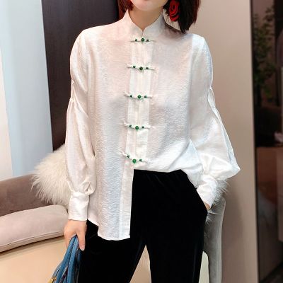 Silk Womens Blouses Summer 2023 White Long Sleeve Fashion Shirts Loose Fit Korean Top O-Neck New Casual Clothing YCMYUNYAN