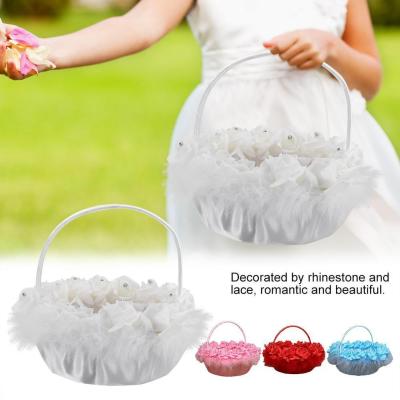 2022 New Western Wedding Romantic Wedding Simulation Feather Flower Basket Rose Party Flower Girl Basket