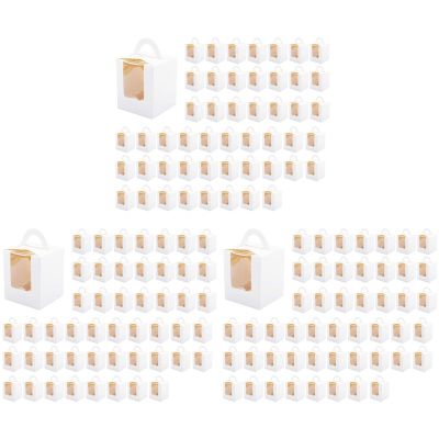 150 PCS Single Cupcake Boxes White Individual Cupcake Carrier Holders with Window Inserts for Bakery Wrapping Packaging