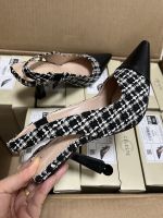 Sister-in-law temperament female [European and American source outfit pole end] small fragrant wind pointed toe back empty high-heeled shoes celebrity stiletto high-heeled sandals 【QYUE】