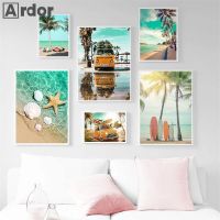 2023✿ Sea Beach Starfish Shell Poster Coconut Tree Surfboard Wall Art Canvas Painting Travel Print Nordic Wall Pictures Bedroom Decor