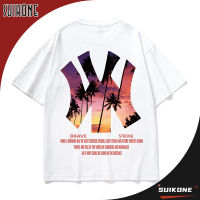 Suikone เสื้อแขนสั้นพิมพ์ลายฮาวายสำหรับผู้ชาย,เสื้อยืดกีฬาท็อปส์ซูคอรอบลำลองทรงหลวมฤดูร้อน