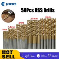 50Pcs 1/1.5/2/2.5/3mm Titanium Coated Twist Drill Bits HSS Drill Bits Set for Stainless Steel Woodworking Metal Drilling Drills  Drivers