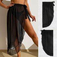 Hot sell Women Mesh See-Through Beach Bikini Cover Up Wrap Scarf Swimwear Pareo Sarong Dress Solid Ruffle Casual Beach Dress