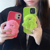 ✚ Korean Cute Cartoon 3D Plush Monster Phone Case For iPhone 11 12 13 Pro XS Max X XR SE 7 8 Plus Winter Soft Silicone Back Cover