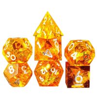 Polyhedral Set 7 Piece Sharp Handmade Set with Sharp Edges for Table Games ,Shiny Orange