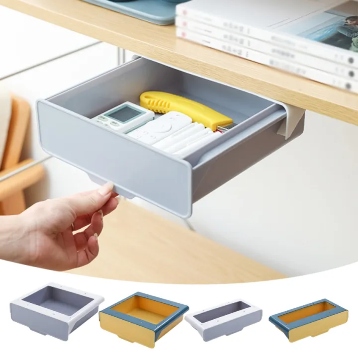 Under Table Storage Box Paste Plastic Desk Organizer Memo Pen Stationery Storage Box Case Home