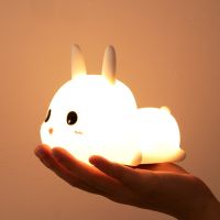 Rabbit LED Night Light Touch Remote Control Colorful Dimmable Timer USB Rechargeable Silicone Bunny Lamp for Children Baby Gift