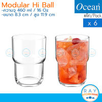 Ocean แก้วน้ำ 460 ml (6ใบ) Modular Hi Ball B24516 โอเชียน แก้วน้ำผลไม้ แก้วเครื่องดื่ม แก้วน้ำร้านอาหาร