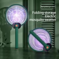 New Folding Electric Mosquito Swatter With Portable Rechargeable Purple Light Mosquito Trap Handheld Electric Mosquito Swatter