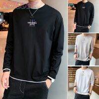 ✨MOLLGE✨Korean Summer Fashion Cheap Mens T-shirt Round Neck Long Sleeve Black