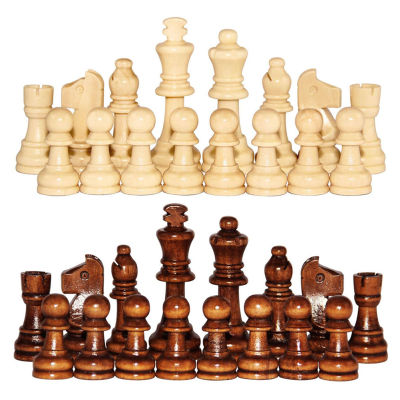 หมากฮอสไม้มาตรฐาน Manicen Staunton 32PCS เกมหมากรุก Pawns 2.2in King Figures Figurine ชิ้นสำหรับเกมกระดานหมากรุก