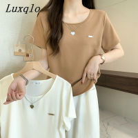 Luxqlo เสื้อยืดผู้หญิงแขนสั้นขนาดใหญ่พิเศษสำหรับฤดูร้อนเสื้อยืดผ้าคอตตอนทรงหลวมลำลองสไตล์เกาหลีสำหรับคอกลม