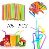 210*5mm Straws Bendy Colourful Disposable Plastic Beverage Straws Plastic Straws Flexible U1T3