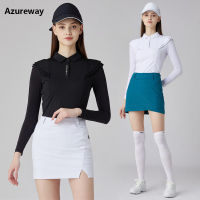 Azureway เลดี้น้ำแข็งผ้าไหมเสื้อโปโลผู้หญิงแขนยาวครีมกันแดดกอล์ฟเสื้อยืดแยกกอล์ฟกระโปรงกับกางเกงขาสั้นเทนนิสชุดเสื้อผ้า