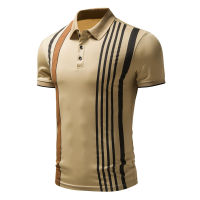 2023ฤดูร้อนใหม่ผู้ชายเสื้อโปโลลายสก๊อตธุรกิจเสื้อยืดสบายๆ Breathable Elastic Polo Top Men Clothing