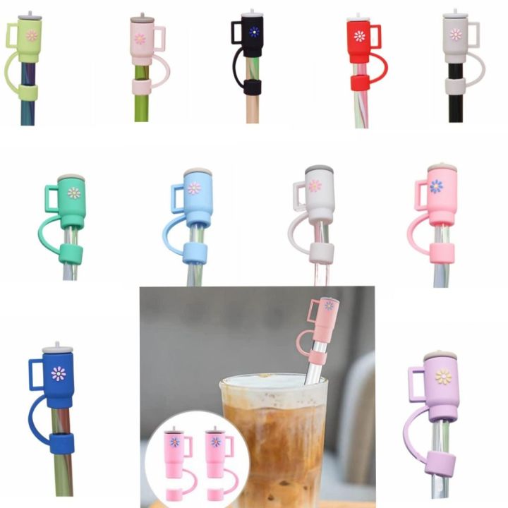 2pcs Straw Covers Cap Silicone Reusable Cup Shaped Straw Toppers