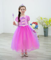 ? Popular Clothing Theme Store~ Childrens Long Hair Princess Dress Kindergarten Group Stage Costume Fairy Tale Princess Skirt Summer Short Sleeve