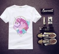 เสื้อยืดสกรีน Unicorn ใส่สบายๆ ไม่ยืด ไม่ย้วย สีสันสดใส