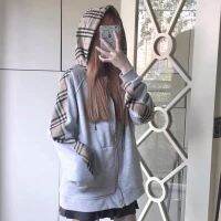 แฟชั่นผู้หญิงคาร์ดิแกนประกบคลุมด้วยผ้าเสื้อแขนยาวเสื้อหลวม Fashion Women Cardigan Splicing Hooded Top Long Sleeve Blouse Loose Coat