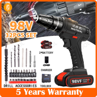 พร้อมสต็อก สว่านไร้สาย 98V Cordless Drill 2 ระบบ รุ่น ปรับสปีดได้ สำหรับเจาะไม้ เหล็ก ขันน็อตสกรู Cordless Drill บล็อกแบตไร้สาย สว่านไร้สาย สว่าน  สาย